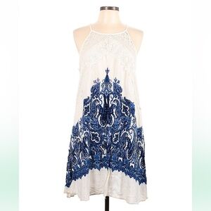 Indigo Rose Blue Halter Paisley Print Large High Low Dress
